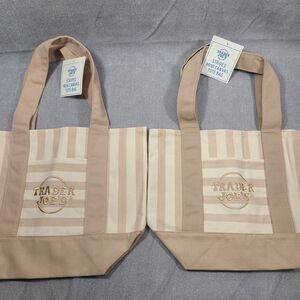 Trader Joe’s 2026 Striped Mini Canvas Tote Bags Tan BUNDLE OF 2 -NEW